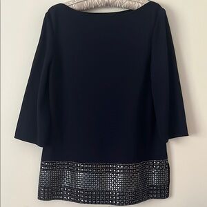 ST.JOHN Elegant Tunic Boat Neck Navy and Silver metal detector